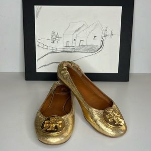 Tory Burch Reva Ballet-Mirror Craquelee/Metal Logo Women’s Size 8 M